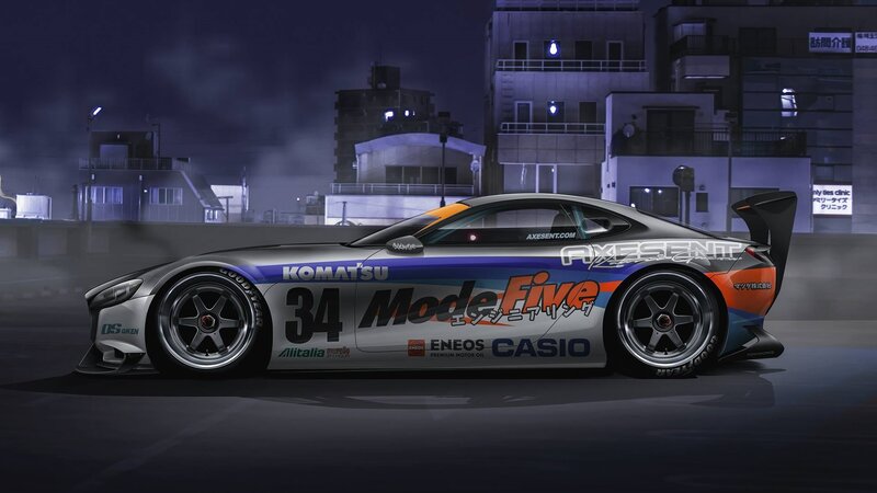 Race Car on Street — Gray