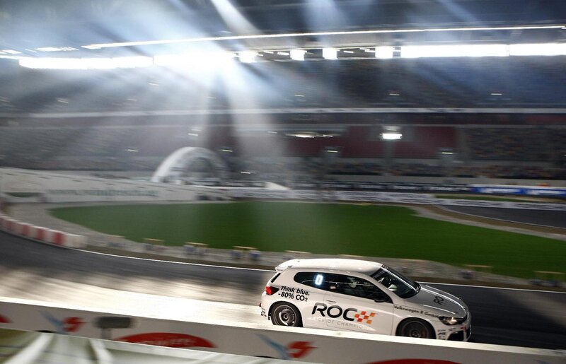 Race car on track at night