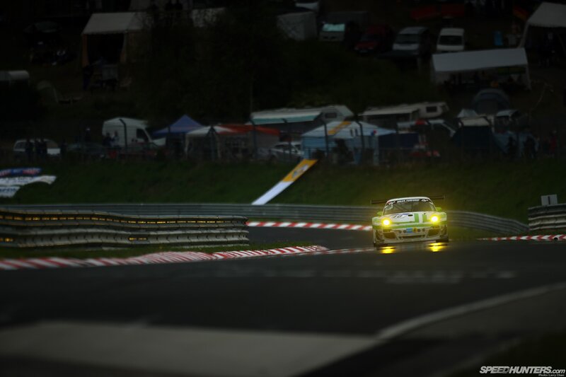 Race car on track at night