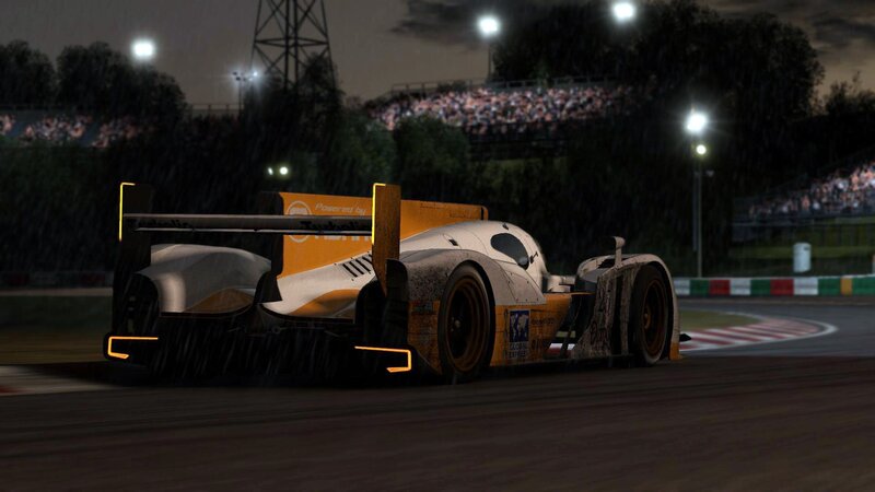 Race Car on Track — Black, Dark, Night, 3d Render, Crowd, Lights