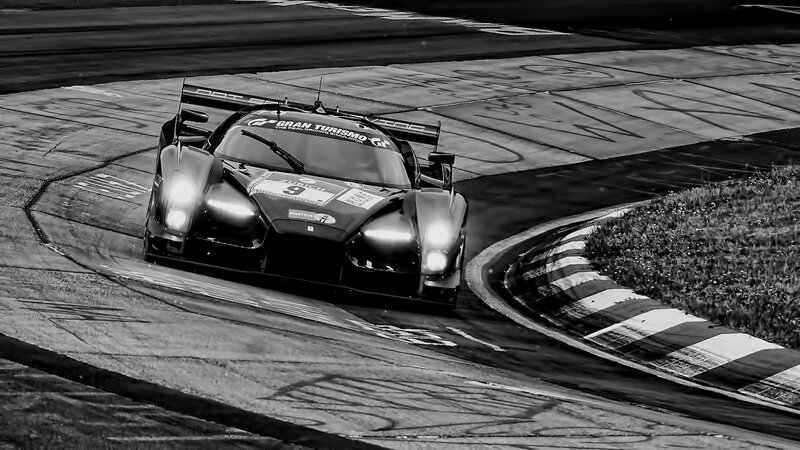 Race Car on Track — Black, Dramatic, Night, Photograph, Grass
