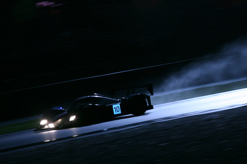 Race Car on Track — Black, Dramatic, Night, Photograph, Lights