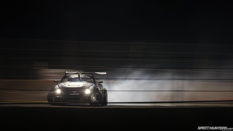 Race Car on Track — Black, Dramatic, Night, Photograph, Smoke
