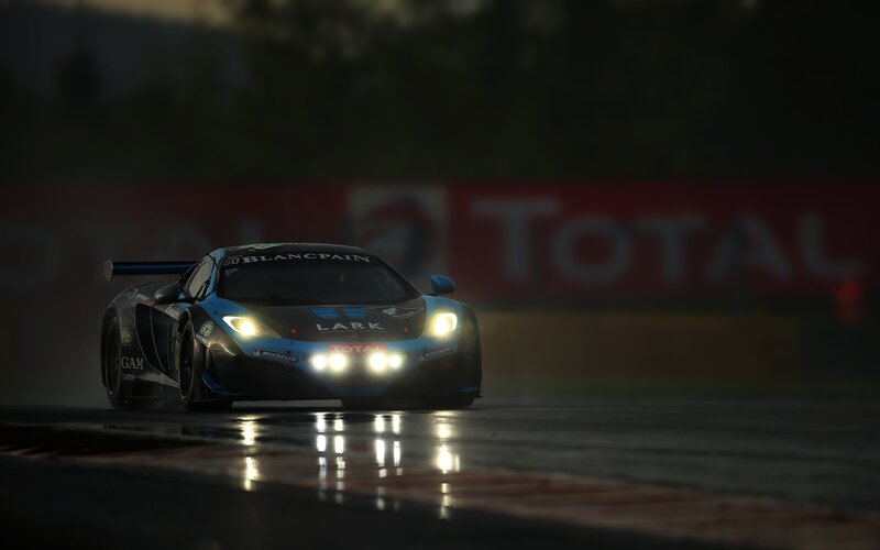 Race Car on Track — Black, Dramatic, Night, Photograph