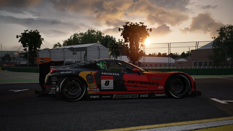 Race Car on Track — Black, Dramatic, Sunset, 3d Render, Fence