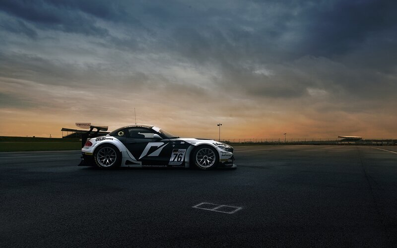 Race Car on Track — Black, Dramatic, Sunset, Photograph