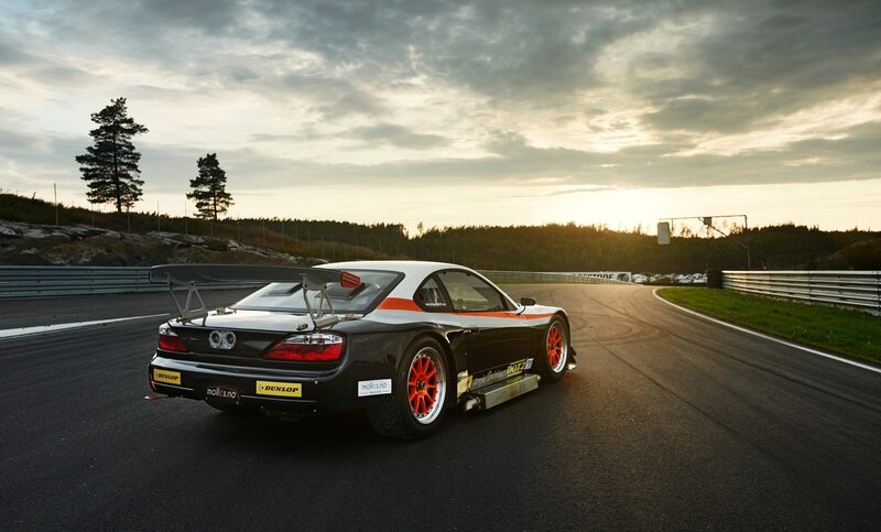 Race Car on Track — Black, Dramatic, Sunset, Photograph, Tree, Sky