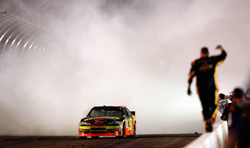 Race Car on Track — Black, Dramatic