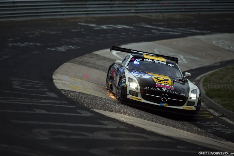 Race Car on Track — Black, Dynamic, Night, Photograph, Race Car, Sparks