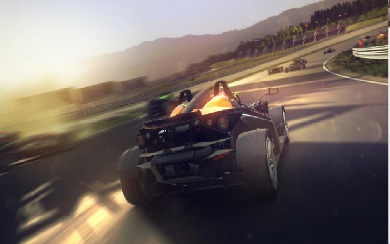Race Car on Track — Black, Dynamic, Sunset