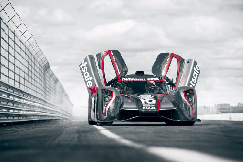 Race Car on Track — Gray, Dramatic, Photograph