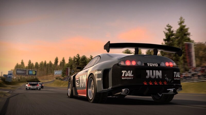Race Car on Track — Gray, Dynamic, Sunset