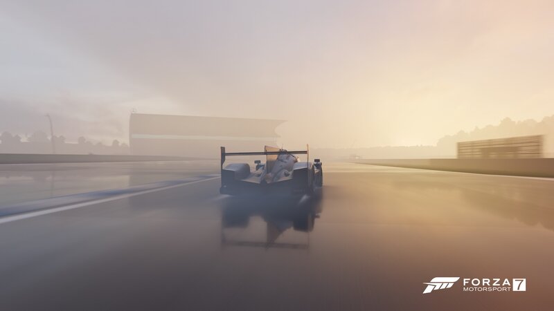 Race Car on Track — Gray, Hazy