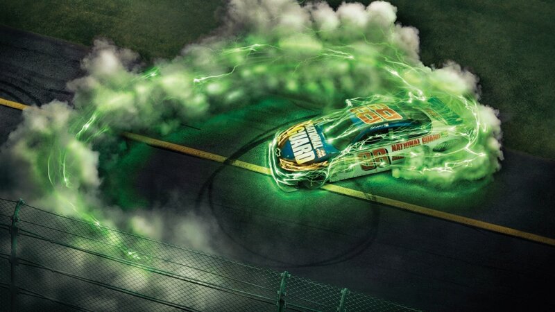 Race Car on Track — Green, Dramatic