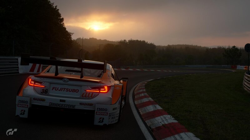 Race Car on Track — Orange, Dramatic, Sunset, 3d Render