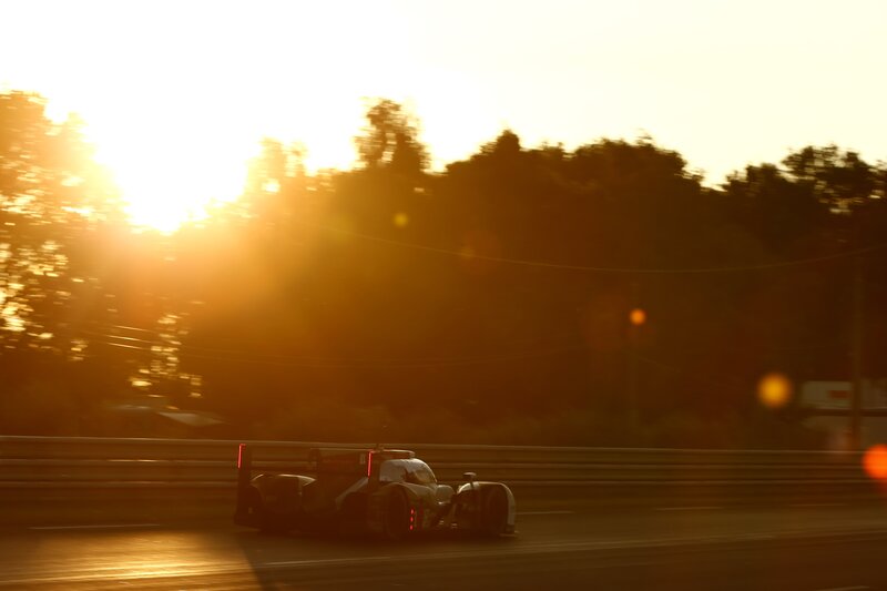 Race Car on Track — Orange, Dramatic, Sunset