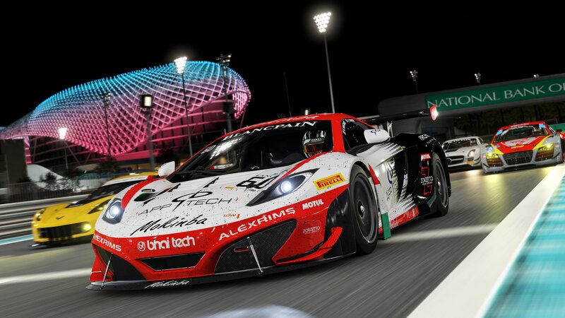 Race Car on Track — Red, Dynamic, Night