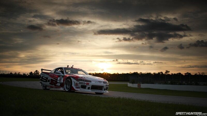 Race Car on Track — White, Dramatic, Sunset, Photograph, Sky
