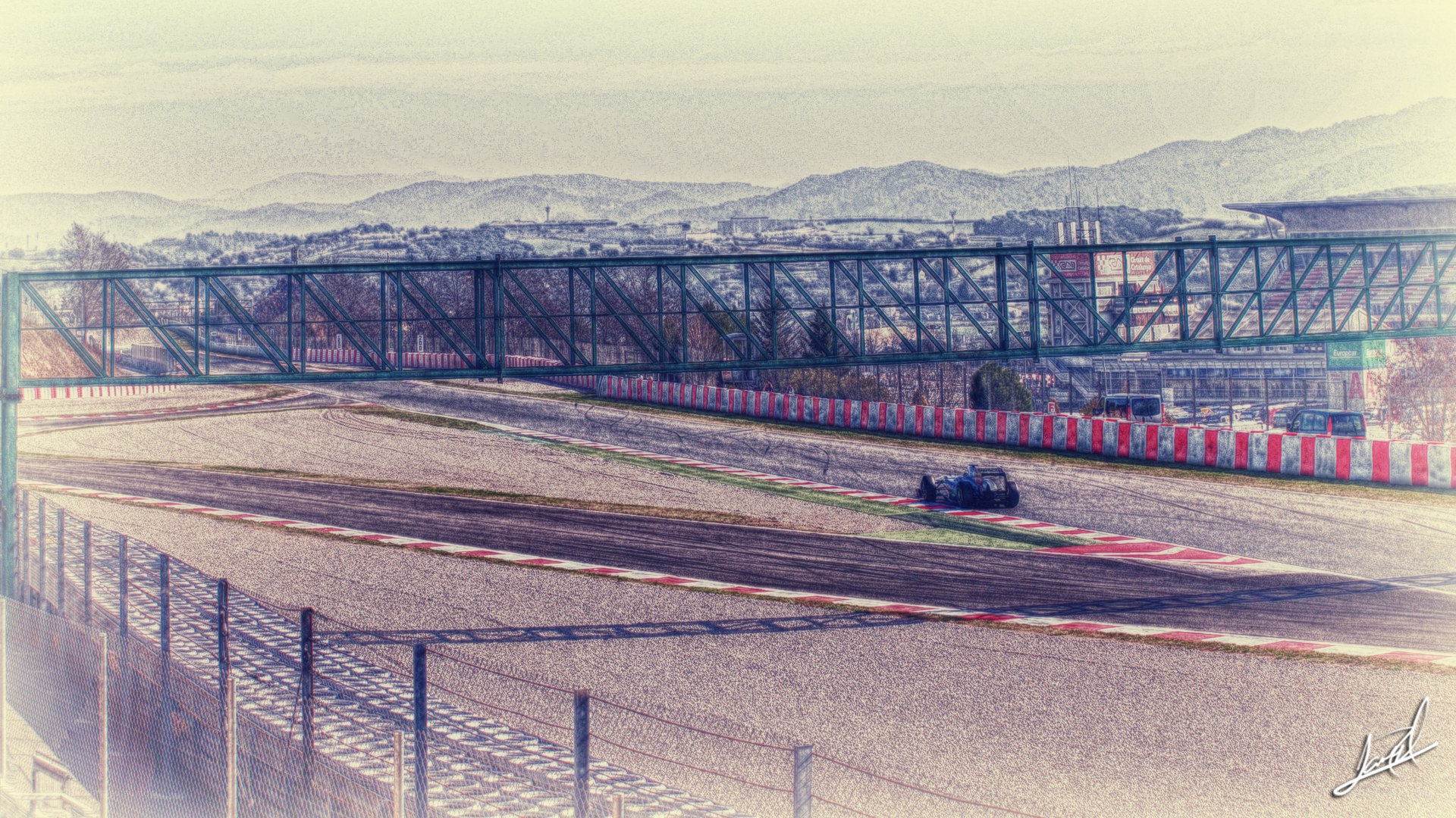 Race car on track with bridge
