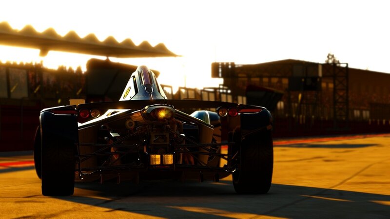 Race Car on Track — Yellow, Dramatic