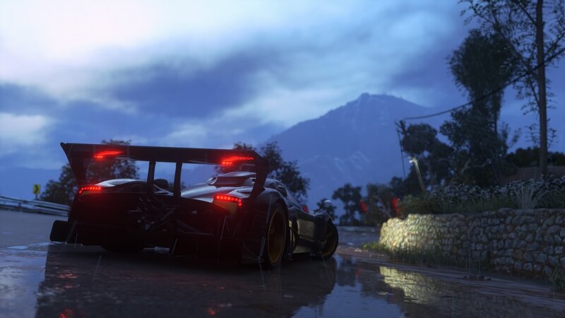 Race Car on Wet Road