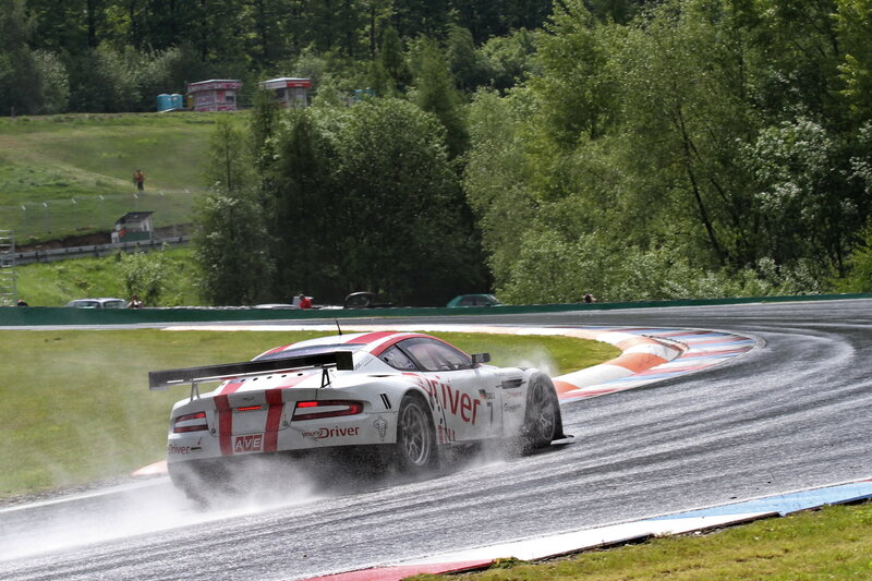 Race car on wet track
