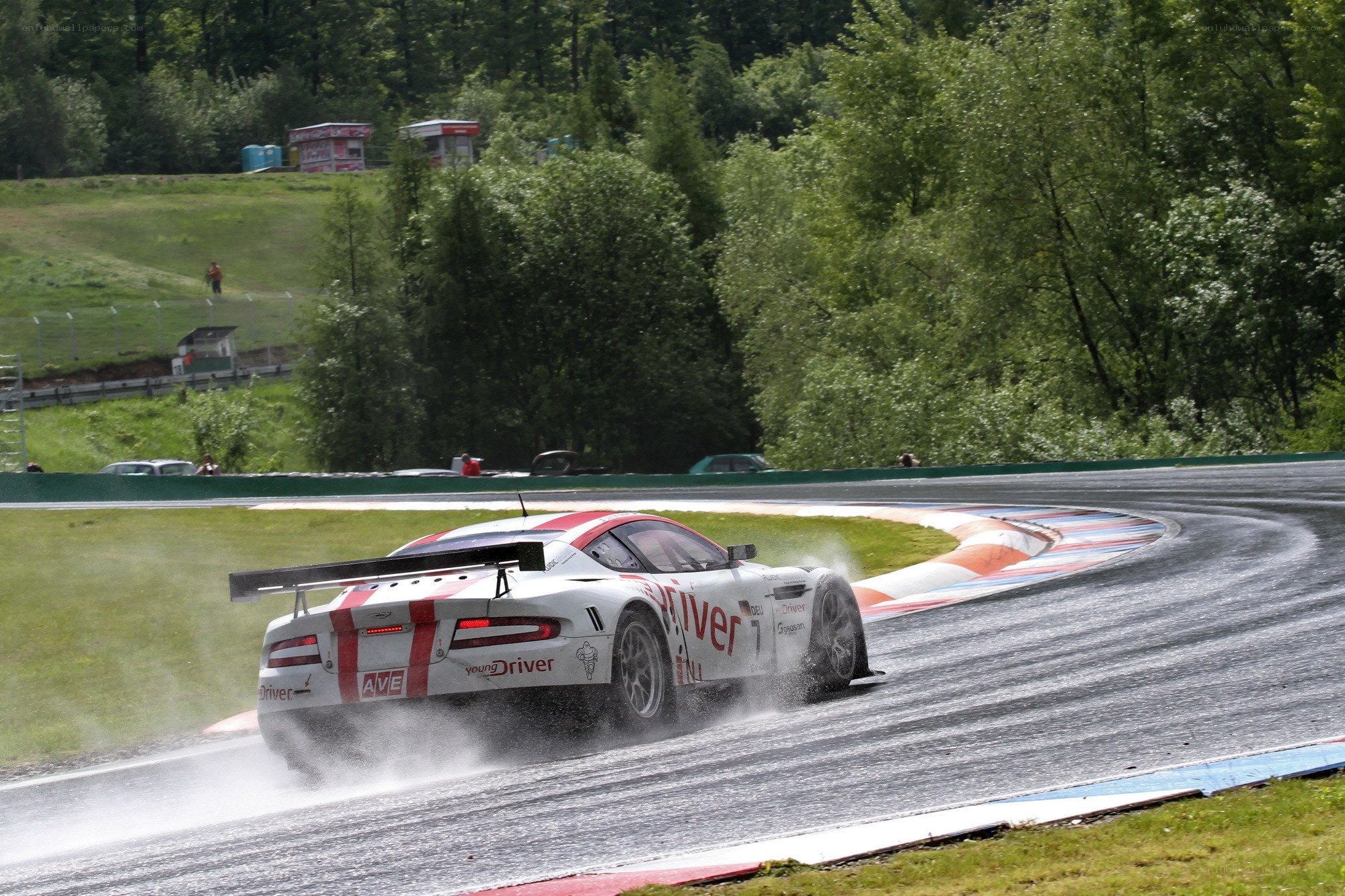 Race car on wet track