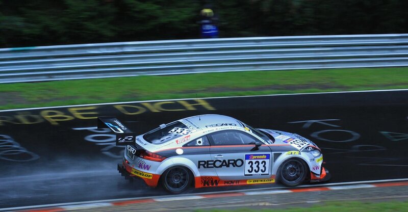Race car on wet track