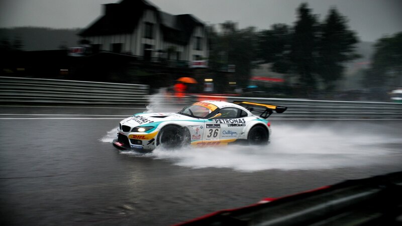 Race car on wet track