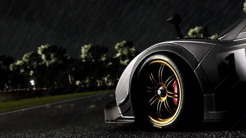 Race Car on Wet Track — Black, Dramatic, Night, 3d Render, Rain