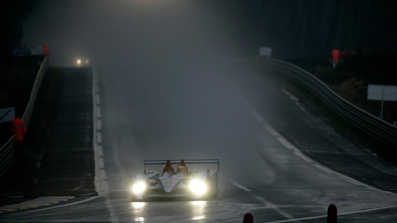 Race Car on Wet Track — Black, Dramatic, Night