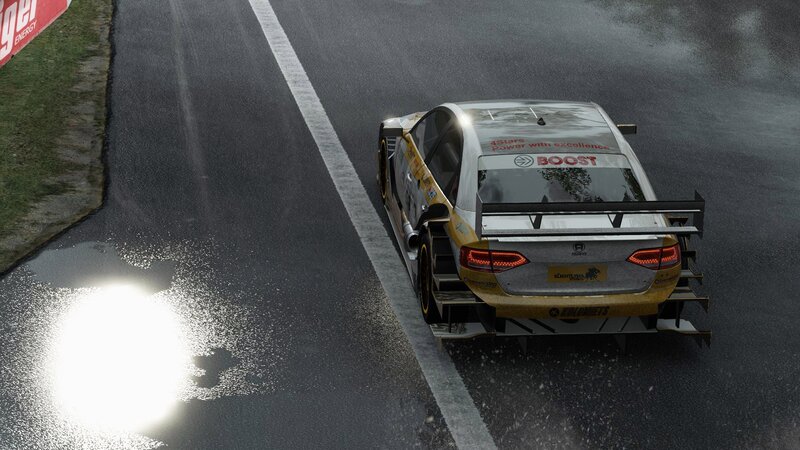Race Car on Wet Track — Black, Dramatic