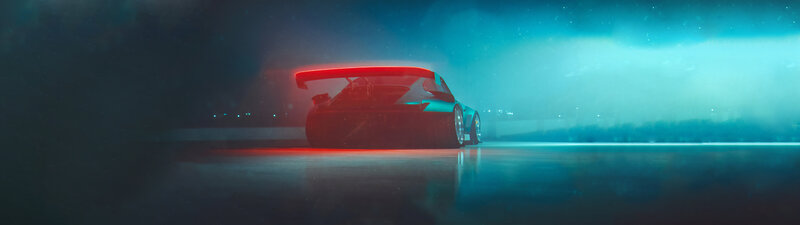 Race Car on Wet Track — Blue, Dramatic