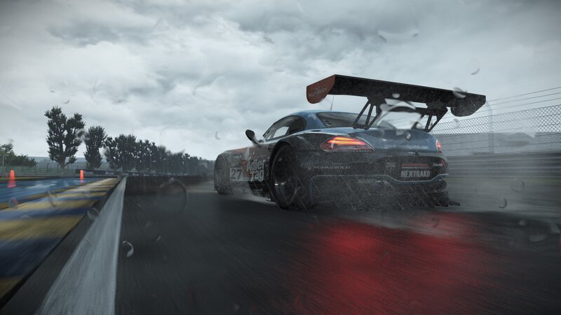 Race Car on Wet Track — Gray