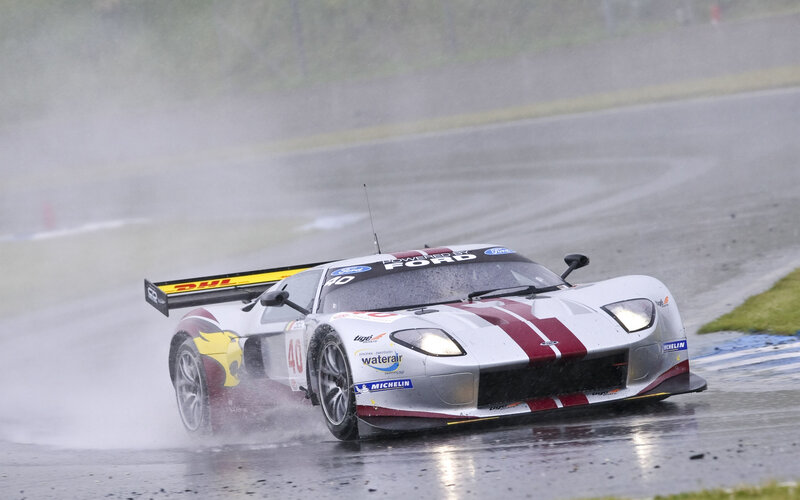 Race Car on Wet Track — Silver