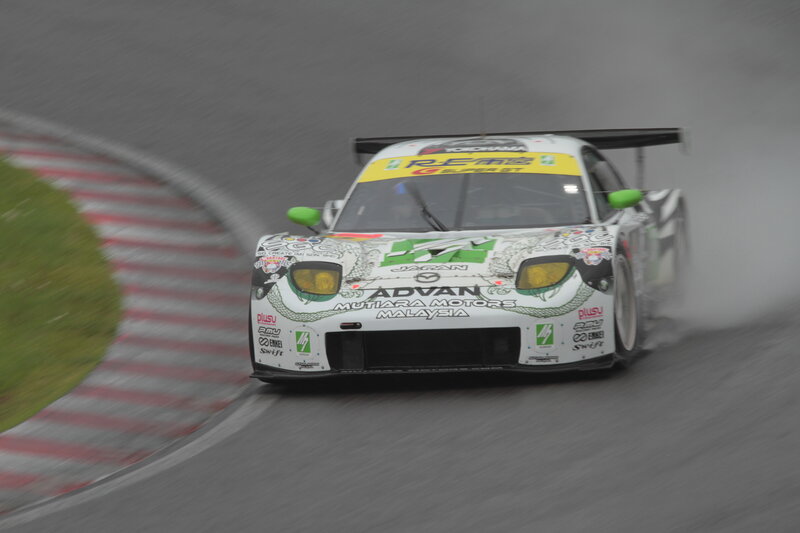 race car on wet track