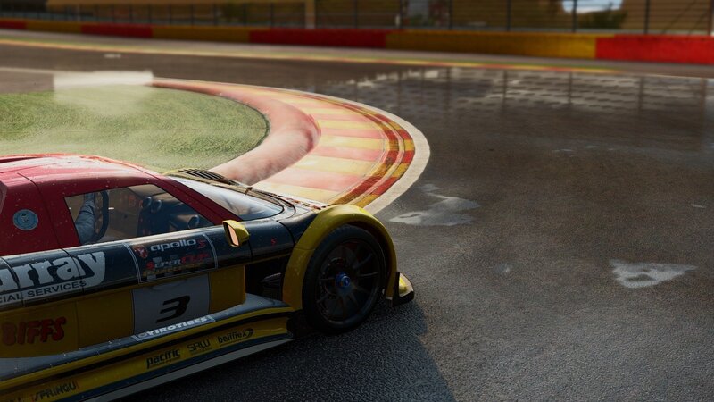 Race Car on Wet Track — Yellow