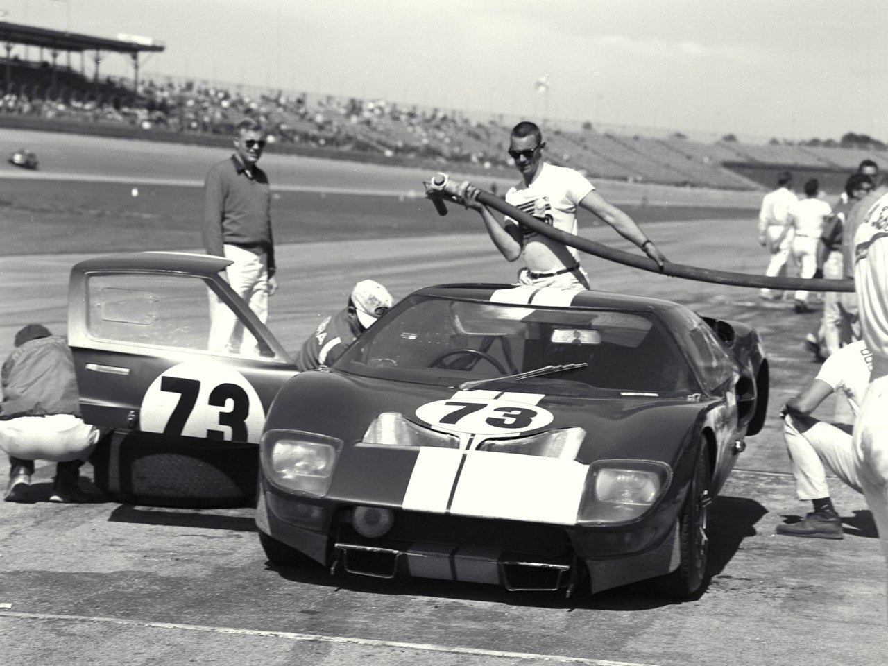 Race car pit stop at a track