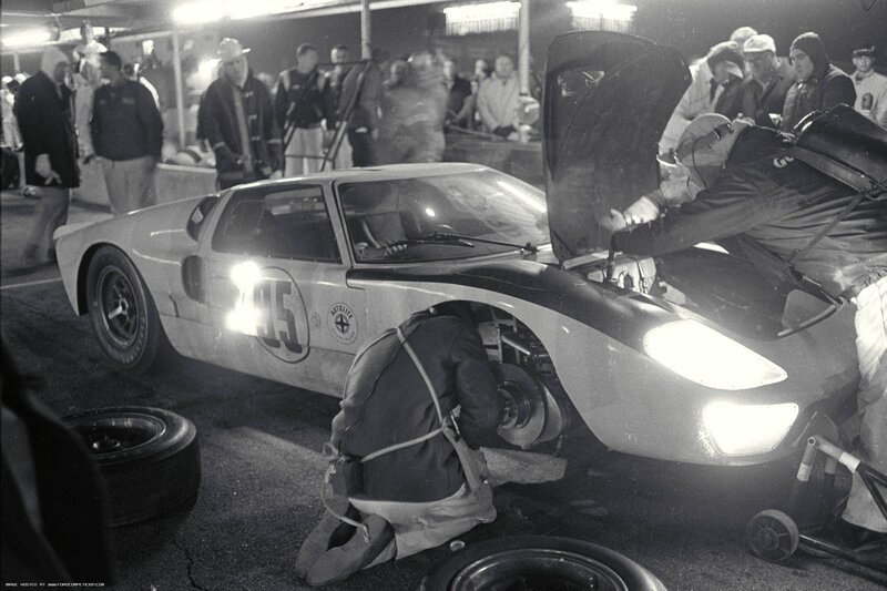 Race car pit stop at night