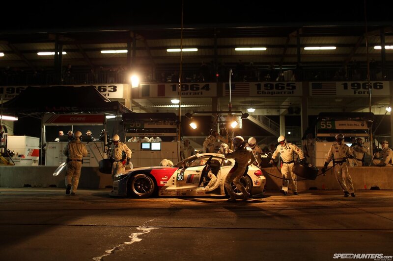 Race Car Pit Stop — Black, Dramatic, Night, Photograph, Pit Crew