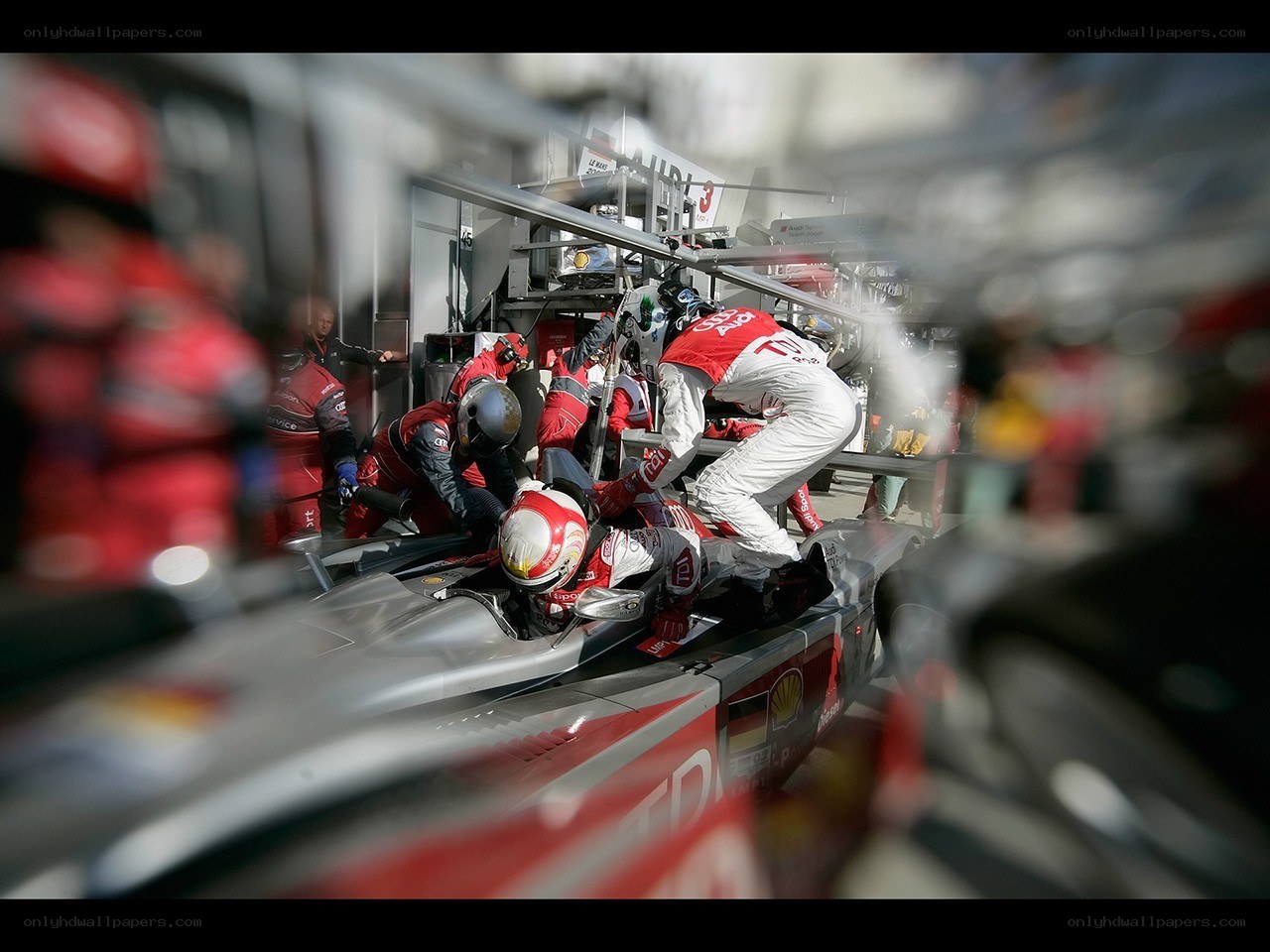 Race car pit stop in action