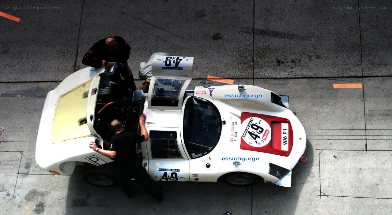 Race car pit stop overhead view