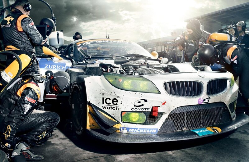 Race Car Pit Stop — White, Dramatic