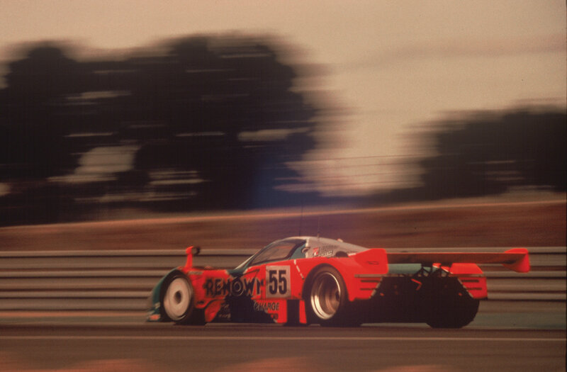 Race car speeding on track