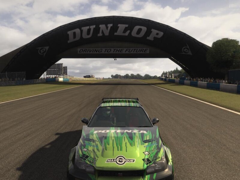 race car under dunlop arch