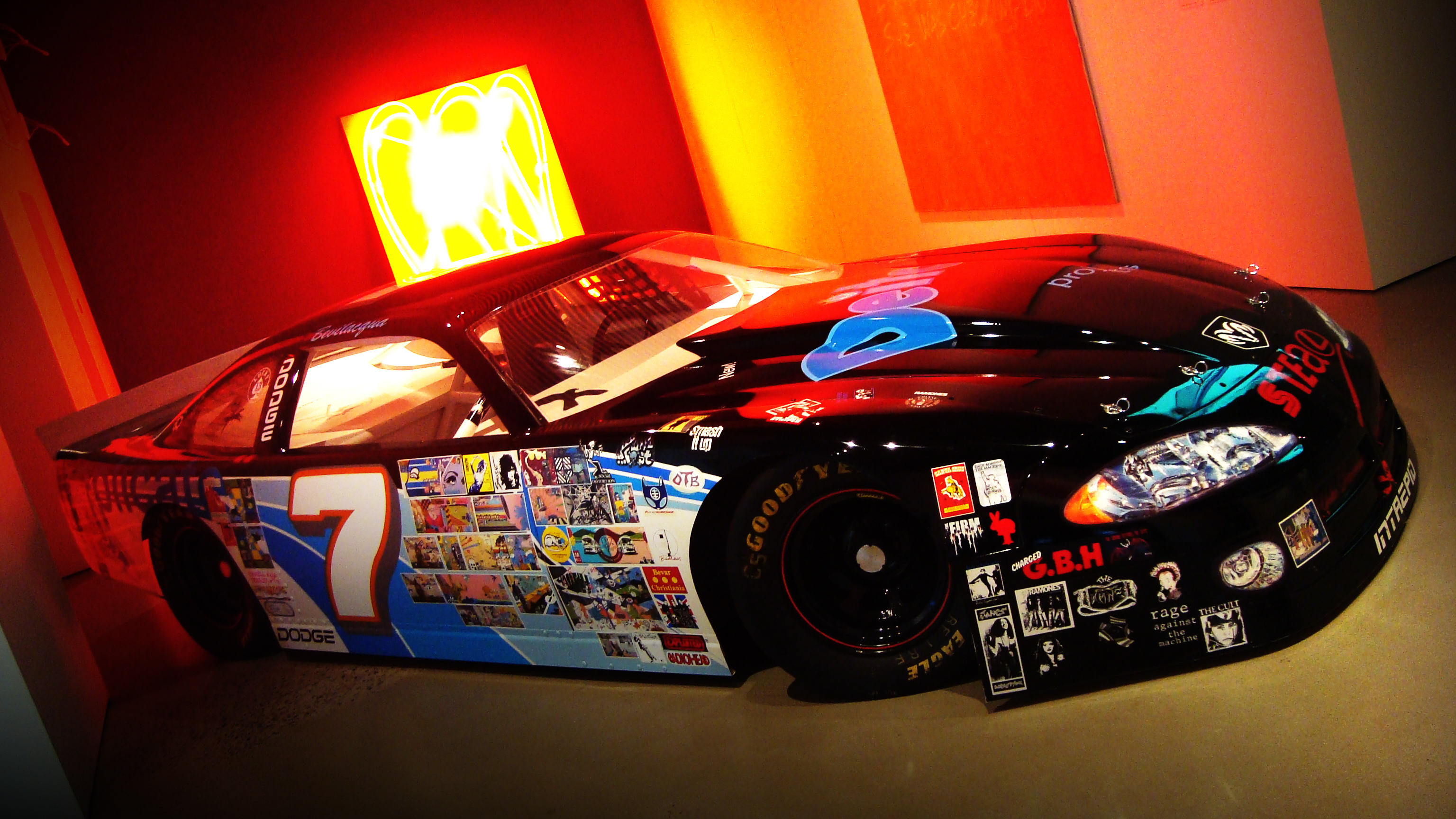 Race car with comic book design