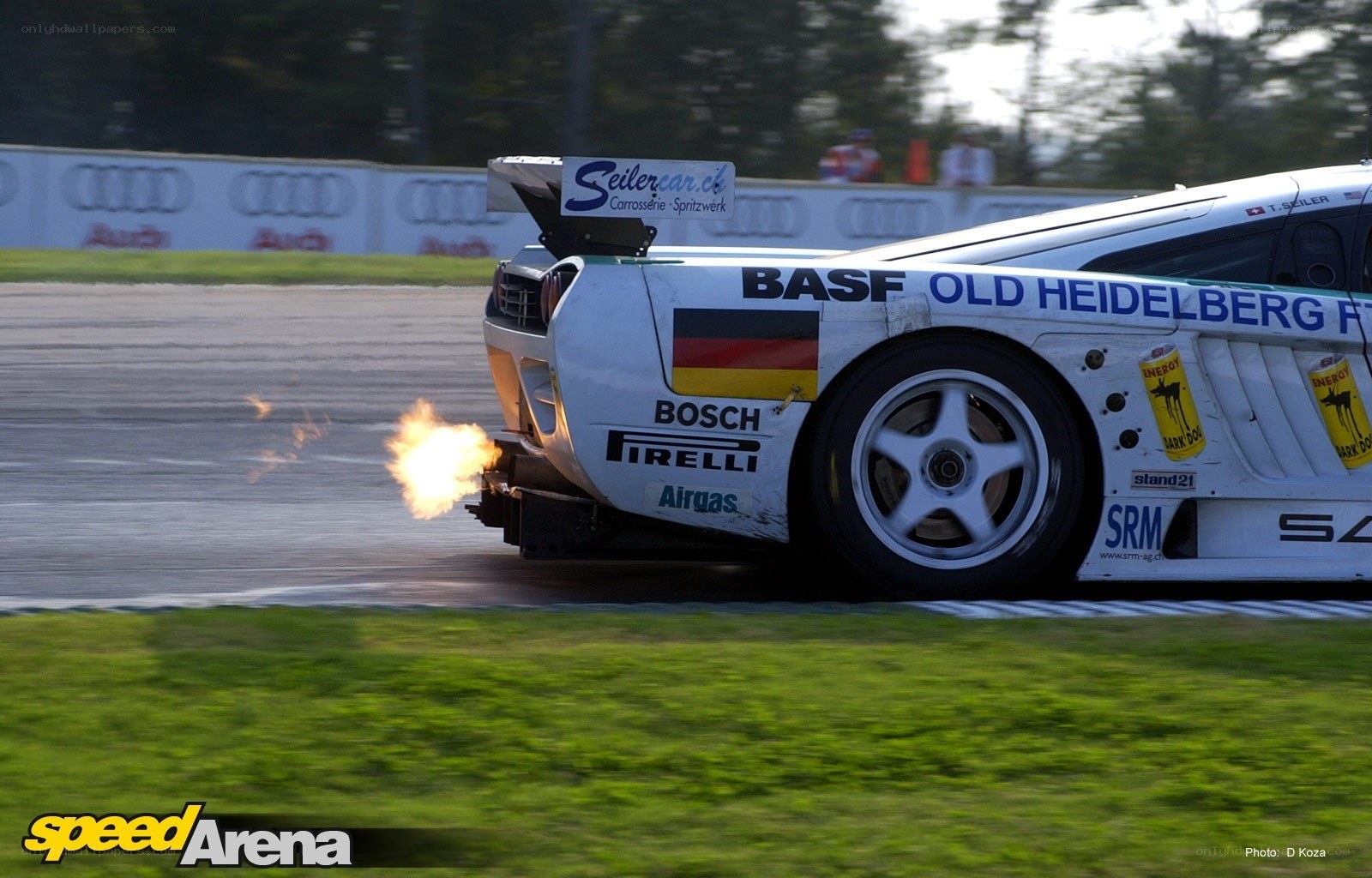 Race car with exhaust flames