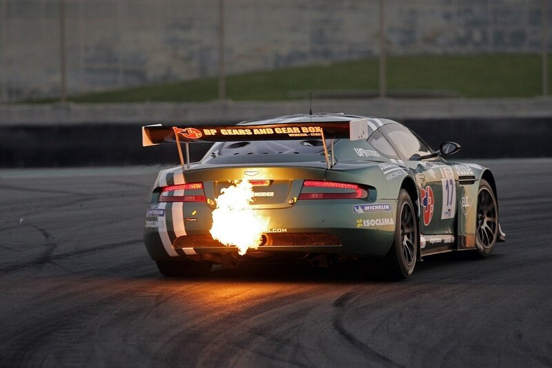 race car with exhaust flames