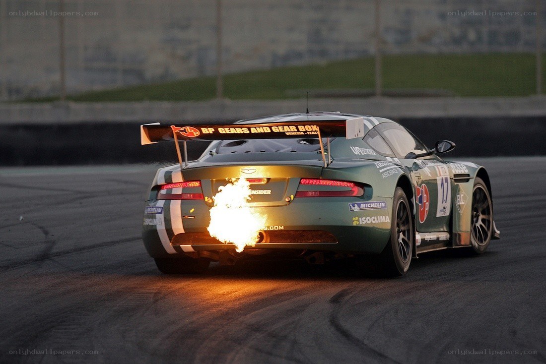 race car with exhaust flames