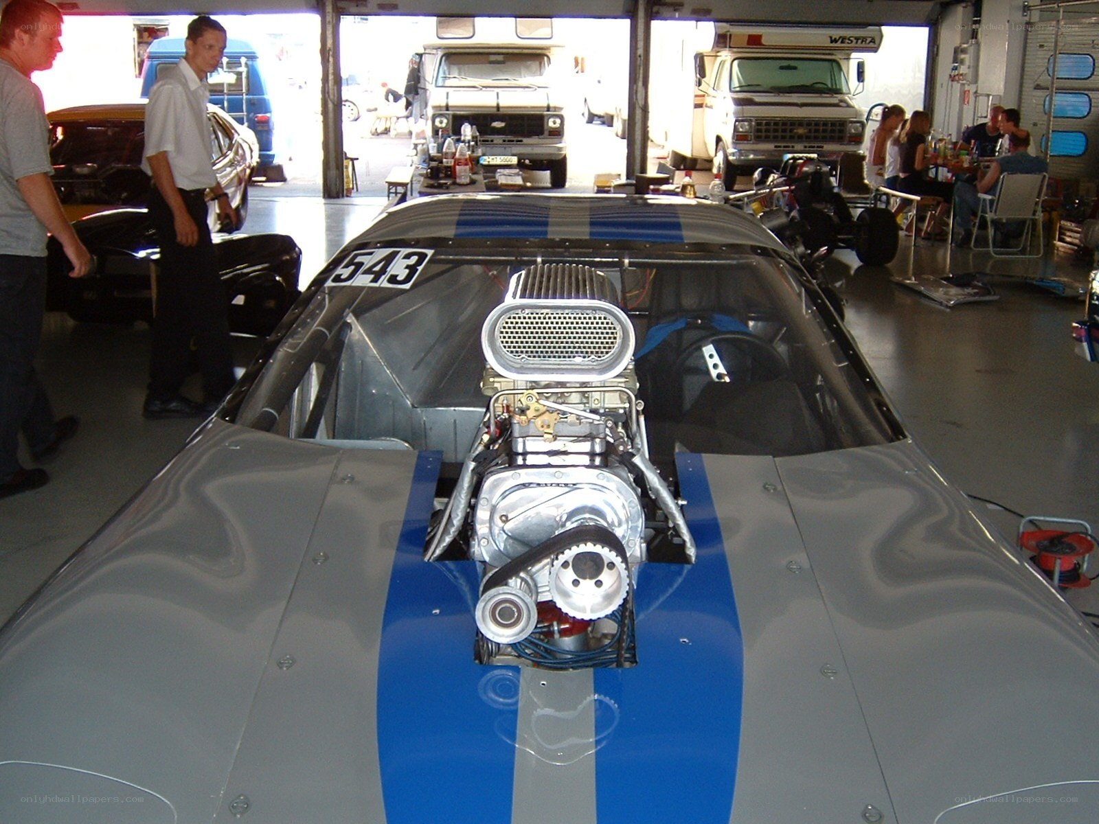 Race car with exposed engine